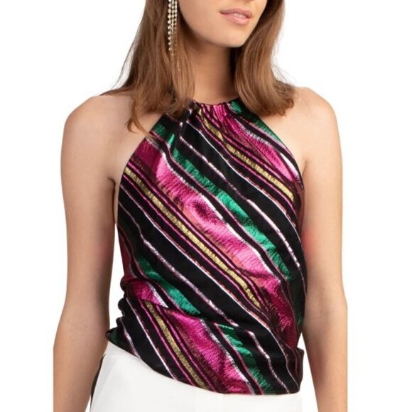 Trina Turk Tamika Open-Back Striped Halter Top - Picture 1 of 3